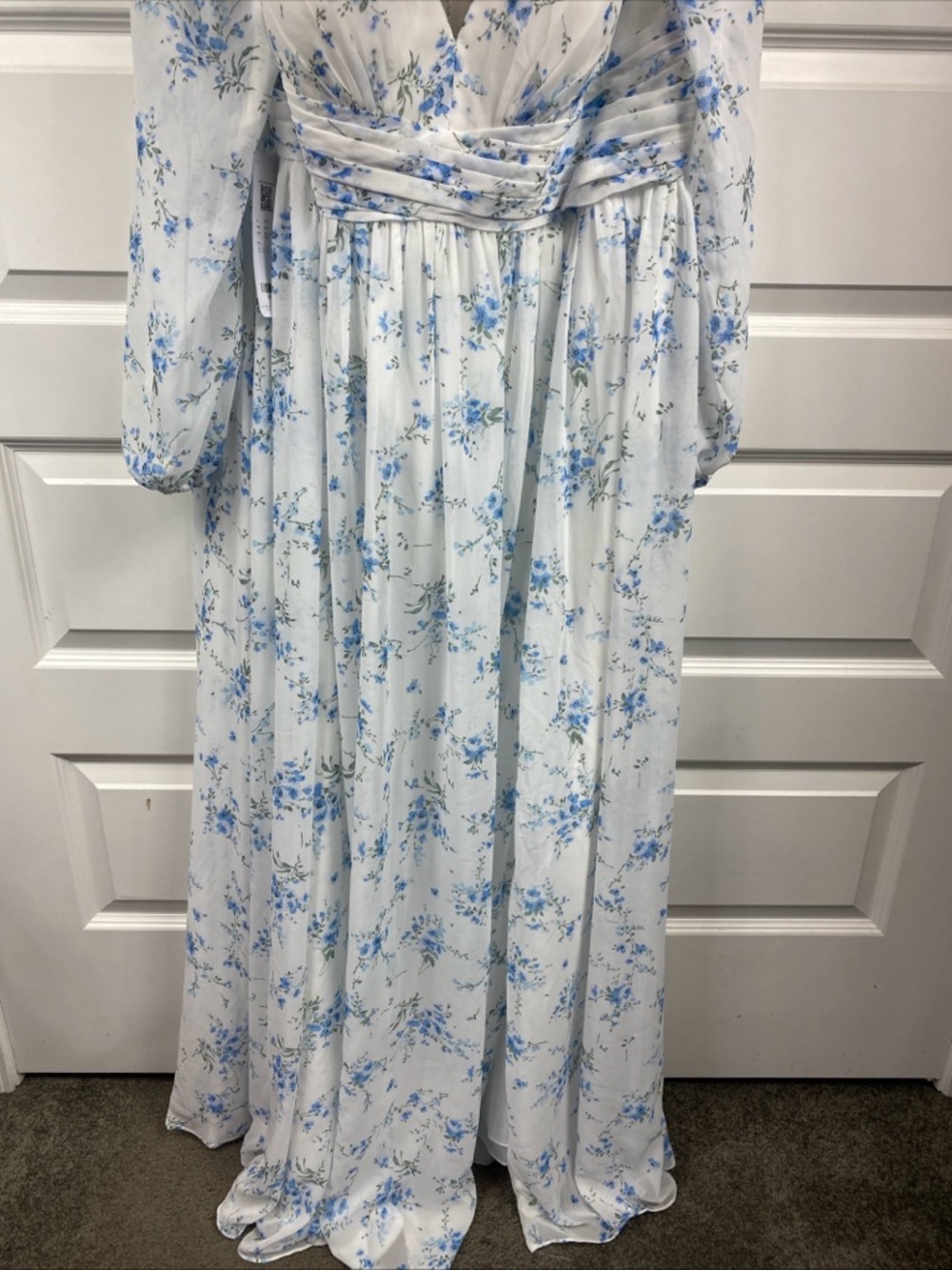 Azazie Norah Blue Cottage Floral Chiffon Spring Gown Dress Sheer Slit A20 - Picture 2 of 9